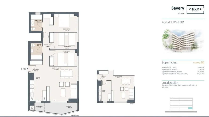 Apartamento de 3 dormitorios en Alicante, España No. 1734