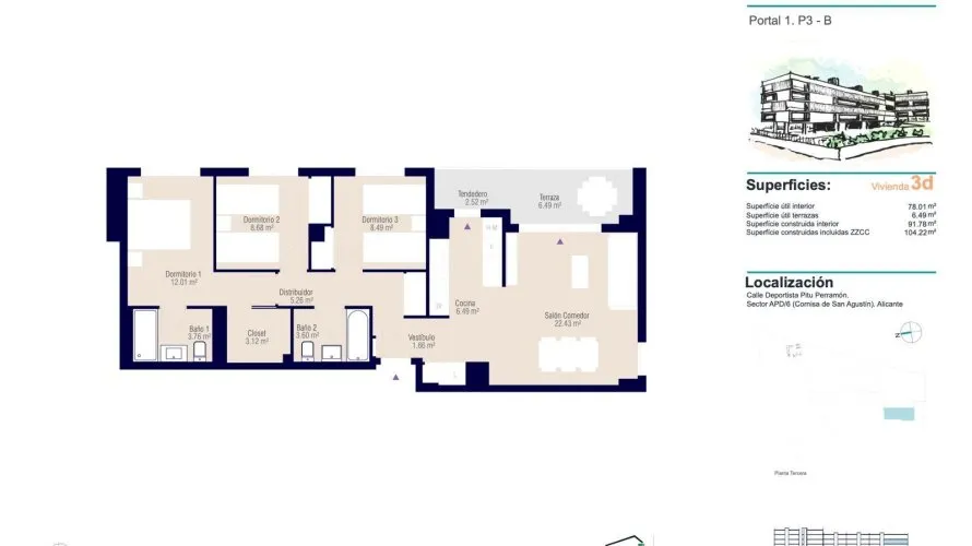 3 bedrooms apartment for sale, Alicante, Spain No. 1384 № 3